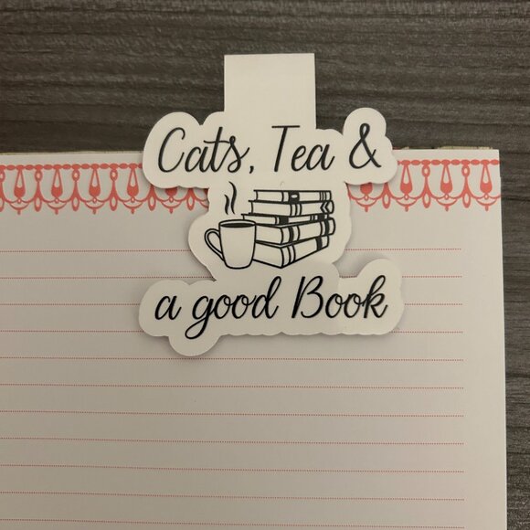 3 for $15 Cats, Tea and a Good Book Magnetic Bookmark - Picture 2 of 2